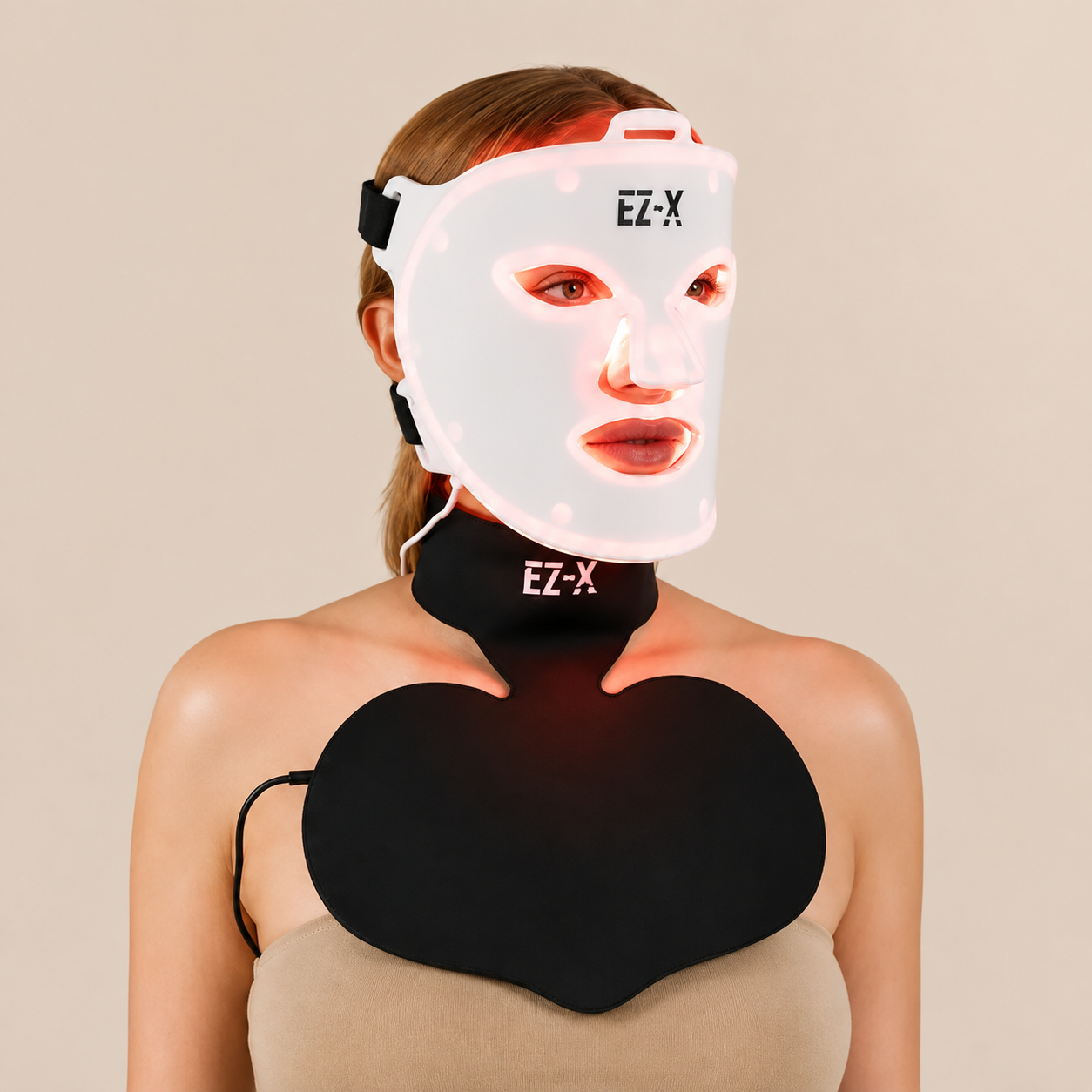 Ensemble combiné masque facial de thérapie par LED EZ-X Pro et masque de thérapie par lumière rouge EZ-X Pro pour la poitrine et le cou